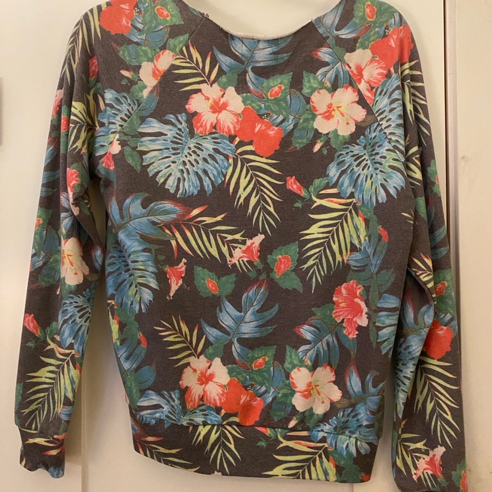 SOL Angeles Fern Floral Palm Pullover, Size XS